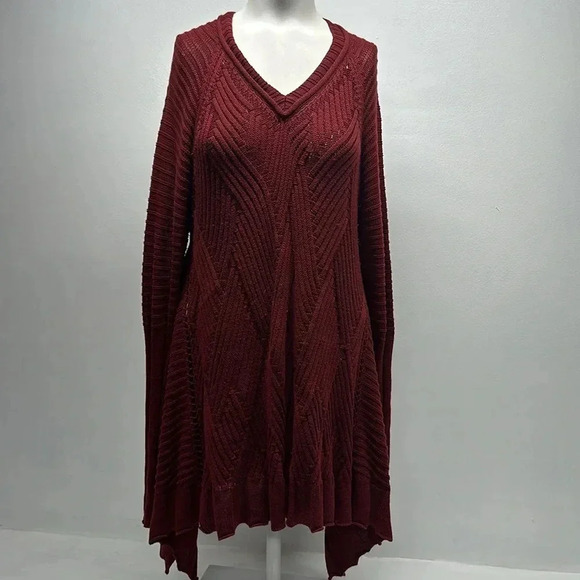 Planet Tunic Sweater Top Knit Blouse Pure Cotton Asymmetrical Hem Red One Size - Picture 1 of 9